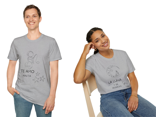Conjunto T-Shirt unisex para pareja  "Te amo hasta" / "La luna y de regreso"