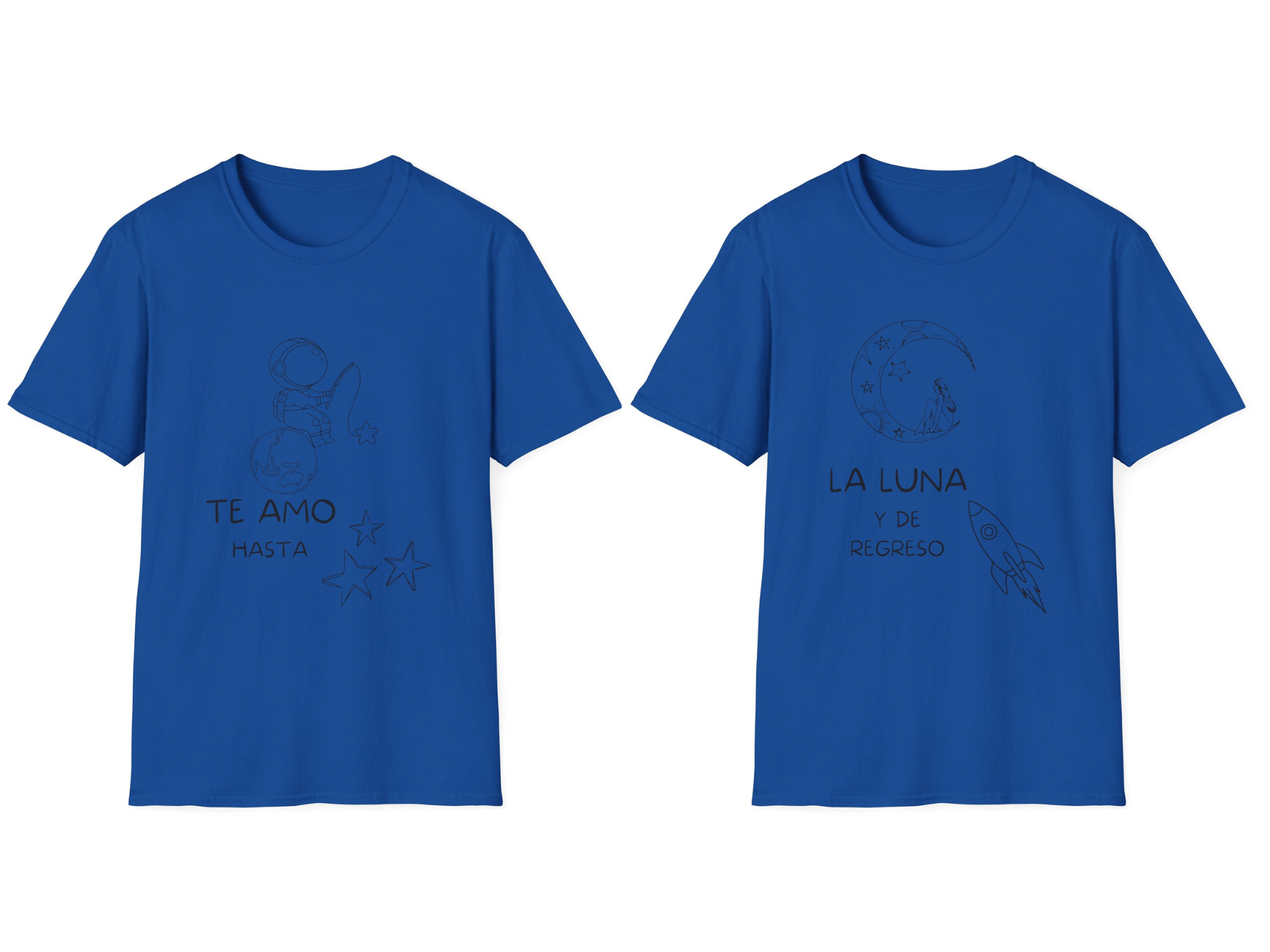 Conjunto T-Shirt unisex para pareja  "Te amo hasta" / "La luna y de regreso"