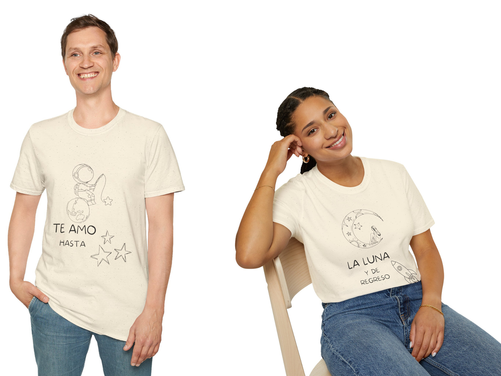 Conjunto T-Shirt unisex para pareja  "Te amo hasta" / "La luna y de regreso"
