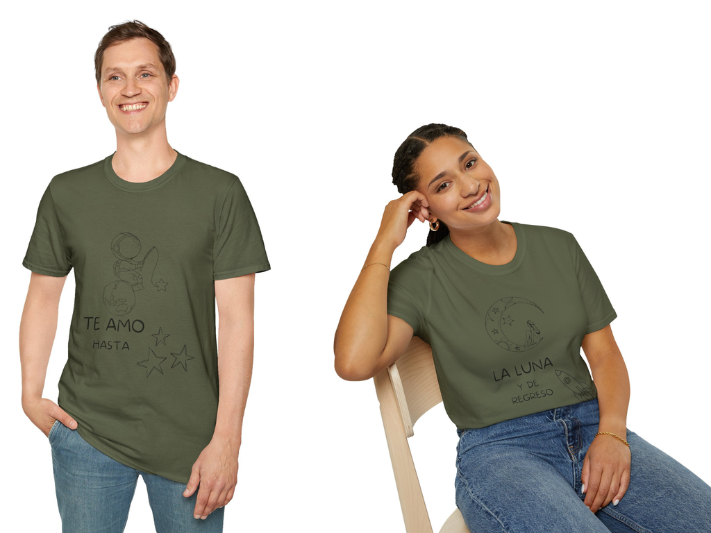 Conjunto T-Shirt unisex para pareja  "Te amo hasta" / "La luna y de regreso"