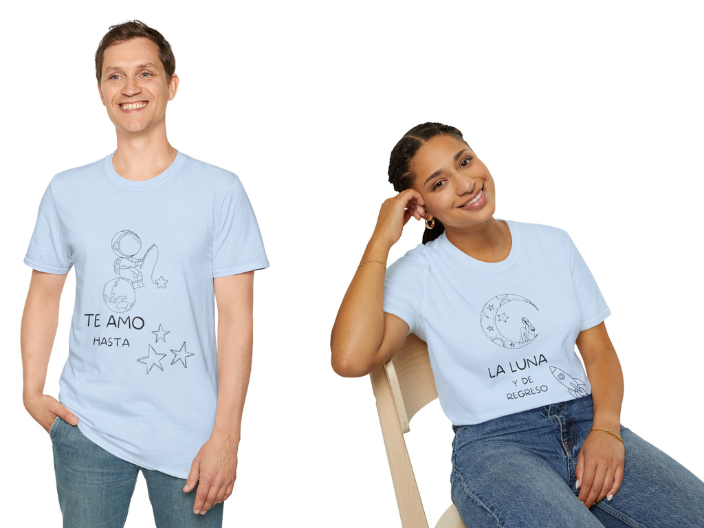 Conjunto T-Shirt unisex para pareja  "Te amo hasta" / "La luna y de regreso"