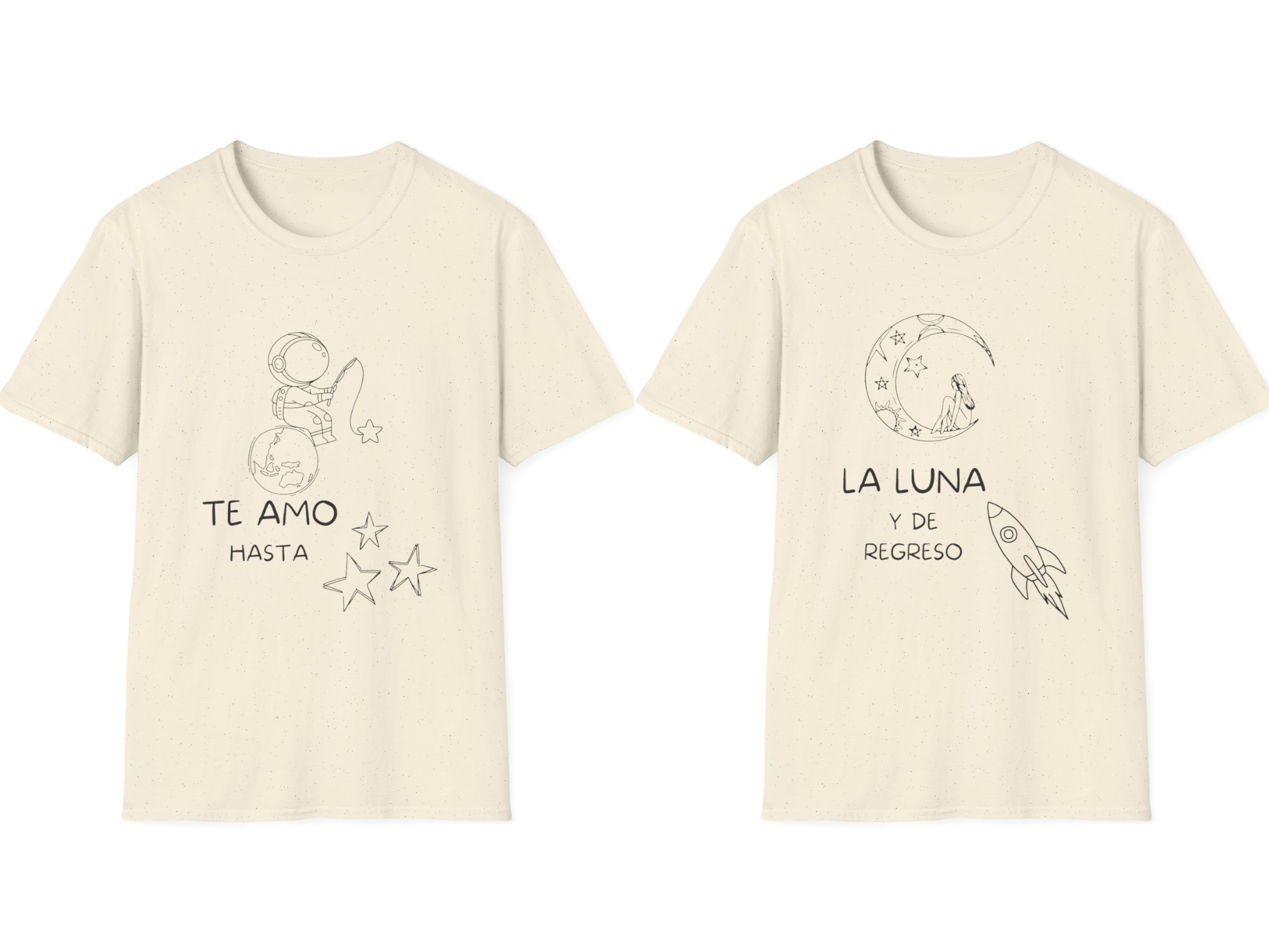 Conjunto T-Shirt unisex para pareja  "Te amo hasta" / "La luna y de regreso"