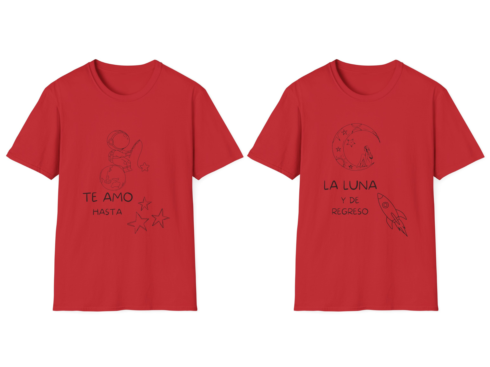 Conjunto T-Shirt unisex para pareja  "Te amo hasta" / "La luna y de regreso"